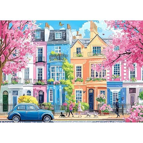 1000 Piece Puzzles for Adults Clearance, Sakura Blossom Street 1000 Puzzle for Adults, Impossible Challenge Art Jigsaw Puzzles, for Gift Birthday Party Games Family, 27.5 * 19.7 Inch Dust Free Puzzle - Image 1