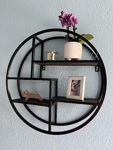 Admired By Nature, 18" Mounted Iron Circle Hanging Storage Shelving Floating Shelf 4 Tier Floating Circular Wall Decor Round Decorative Hanging Shelves, Sphere Shape Wall Shelf For Home, Black, 1 unit thumbnail 2