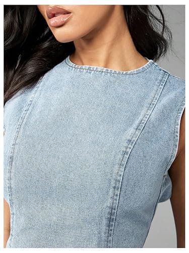 MakeMeChic Women's Denim Tank Top Crew Neck Tie Backless Asymmetrical Hem Y2k Crop Tops thumbnail 4
