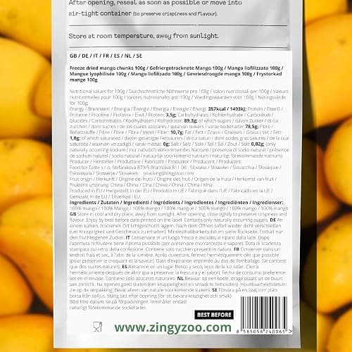 Freeze Dried Mango Chunks | Pure Natural Freeze Dried Fruits | GF Raw Vegan | Mill for Mango Powder or Eat as Dry Mango Dried Snack | Fresh Fruit Taste | Pure Dried Mangoes ZingyZoo (100g) thumbnail 8