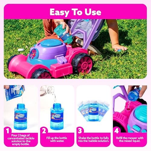 SLOOSH Bubble Lawn Mower Toddler Toys - Spill-Proof Bubble Machine Pretend Gardening Toy for Age 1 2 3 1-3 Year Old Toddler Indoor Outdoor Use, Baby Girl Push Toys Easter Birthday Gift (Pink) thumbnail 7