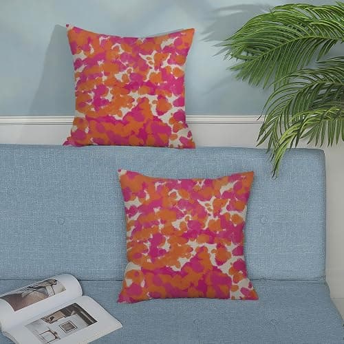Preppy Abstarct Pillow Covers 18x18 Hot Pink Burnt Orange Abstract Polka Dot Decor Throw Pillows Case for Couch Boho Pillowcase Outdoor Decorative Cushion Case for Sofa Bed Decorations Set of 2 thumbnail 4
