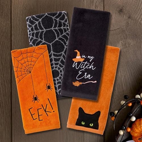 SKL Home Halloween Eek 100% Cotton Embroidered 2pc Hand Towel Set, Decorative for Bath/Kitchen/Bar & Gift, Orange thumbnail 6