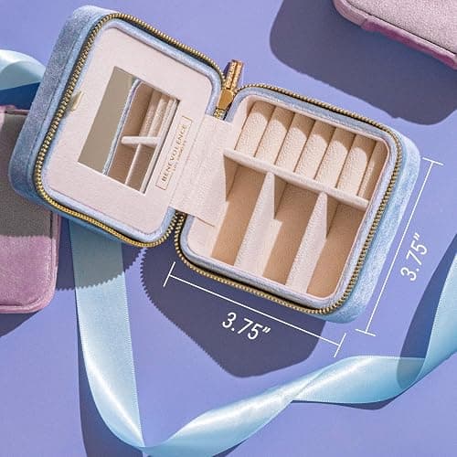 Benevolence LA Plush Velvet Jewelry Box | Travel Jewelry Case Organizer with Mirror | Featured in Oprah's Favorite Things | Best Gifts For Daughter, Girlfriend, Mom | Gifts For Her - Periwinkle Blue thumbnail 3