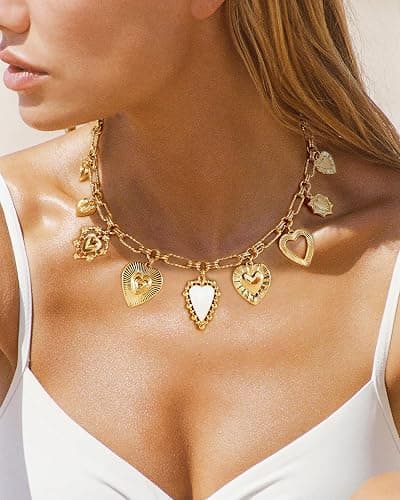 LILIE&WHITE Gold Cross Charms Necklace Trendy Heart Pendant Necklace Chunky Gold Necklaces Fashion Pearl Heart Flower Choker Necklaces Jewelry thumbnail 2
