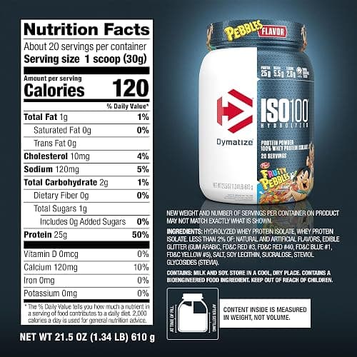 Dymatize x Fruity Pebbles ISO100 Whey Protein Powder Isolate, 25g of Protein, 5.5g BCAAs, 120 Cal., Gluten Free, 1g Fat, 1g Sugar, 2g Carb (20 Servings) thumbnail 2
