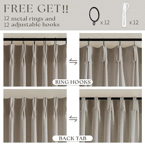 Extra Wide Curtains 90 Inches Long 60 Inch Width for Living Room Bedroom Light Filtering Semi Sheer Farmhouse Pleated Curtain Hooks Rings for Patio Sliding Door Large Window Burlywood Taupe 1 Panel thumbnail 4