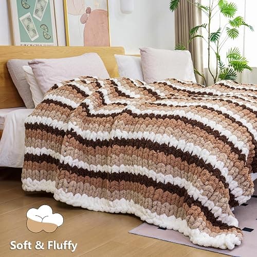 Cozyful Chunky Yarn for Hand Knitting - #10 Chunky Chenille Yarn, Jumbo Big Thick Chunky Yarns for Crocheting, Super Bulky Chunky Knit Blanket Yarns, 8 Skein (25yd, 8oz/Skein), Cream & Multi Coffee thumbnail 7