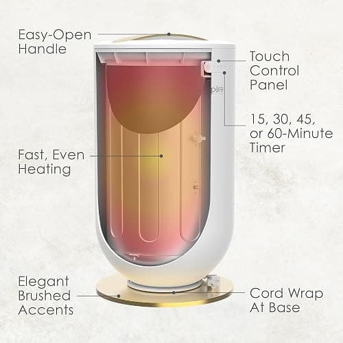 Pure Enrichment PureBliss Luxury Towel Warmer - Extra Large 20L Heats Towels, Robes, Blankets, or Clothing - Modern Bucket Design, 4 Heat Timer Settings & Auto Shut-Off (White & Brushed Gold) thumbnail 5