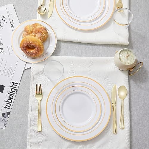N9R 300PCS Gold Plastic Silverware, Disposable Plastic Cutlery/Utensils | Heavy Duty Flatware, 100 Forks, 100 Spoons, 100 Knives, for Party, Wedding & Everyday Use thumbnail 7