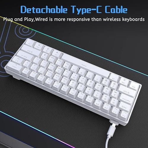 DIERYA 60% Mechanical Keyboard, DK61se Wired Gaming Keyboard with Blue Switches, LED Backlit Ultra-Compact 61 Keys Mini Office Keyboard for Windows Laptop PC Gamer Typist（White） thumbnail 5