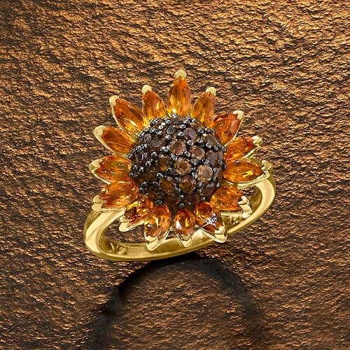Ross-Simons 1.70 ct. t.w. Citrine and .80 ct. t.w. Smoky Quartz Sunflower Ring in 18kt Gold Over Sterling thumbnail 5