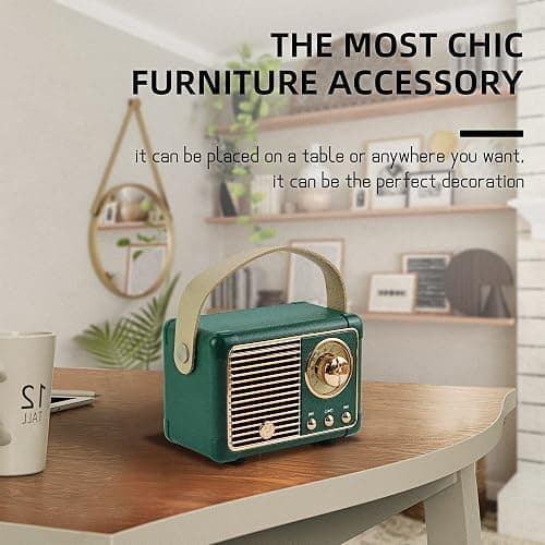 Fsjun Retro Wireless Bluetooth Speaker, Portable Outdoor Speakers,Vintage Decor, Mini Speakers with Powerful Sound, Hands-Free Calls, USB/TF Card/AUX Support (Green) thumbnail 8
