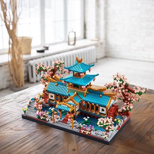 wriyvngs Micro Building Block Set, Chinese Suzhou Garden Architecture Model Kit with Cherry Blossom Bonsai Tree, Japanese Sakura House Model, DIY Miniature Landscaping Gift for Adults (2350PCS) thumbnail 5