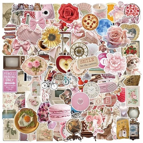 115PCS Pink Aesthetic Stickers - Vintage Coquette Style, Waterproof Vinyl Decals Cute Bow Tie Stickers Disco Ball, Decorative Stickers for Water Bottles, Laptop, Scrapbook (115pcs Coquette Stickers) - Image 1