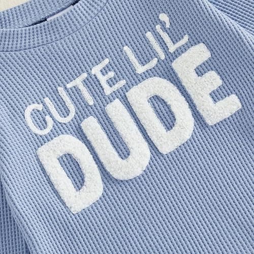 Adobabirl Baby Boy Fall Winter Clothes Cute Lil's Dude Embroidery Long Sleeve Romper Pants Set Newborn Waffle Knit Outfits thumbnail 5