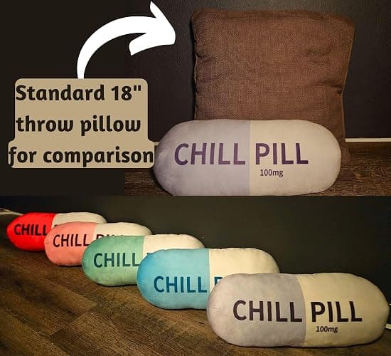 MRJ Products Chill Pill Pillow - Cervical Neck Pillow, Calming Corner Classroom Must Haves Bolster Throw Pillows, College Dorm, Boho Classroom Decor, Funny Lumbar Support, Home Office Preppy Stuff thumbnail 6