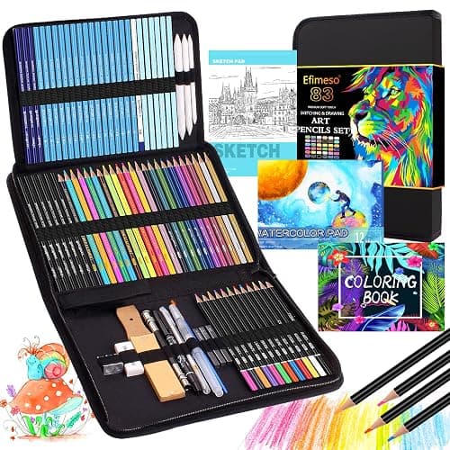 Efimeso 83 Colouring Pencil Set, Drawing & Sketching Pencils with Charcoal & Graphite, Art Supplies for Adults - Image 1