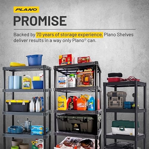 Plano 4-Shelf Plastic Storage Shelves, 48” x 23” x 14”, 200lb Capacity, Pantry, Office, Closet and Garage Shelves, Easy to Assemble, Durable Plastic Shelving Unit thumbnail 6