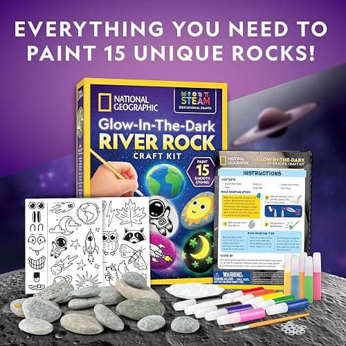 NATIONAL GEOGRAPHIC Glow in the Dark Rock Painting Kit - Arts & Crafts Kit for Kids, Decorate 15 River Rocks with 15 Paint Colors & More Art Supplies, Kids Craft, Art Kit, Kid Activity Kit thumbnail 6