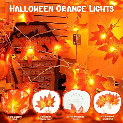 Lincentra Maple Leaves Fairy Lights, 3M 20LED Halloween String Lights Battery Operated with Timer, Autumn Leaf String Lights for Thanksgiving, Halloween, Christmas, Party Decoration Table Decoration thumbnail 6