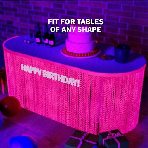 2Pack Neon Party Decorations Glow in The Dark Party Supplies Fluorescent Macaron Pink Wavy Tinsel Foil Fringe Table Skirts Black Light Reactive Perfect Table Decors For Glow Party Wedding Birthday thumbnail 4