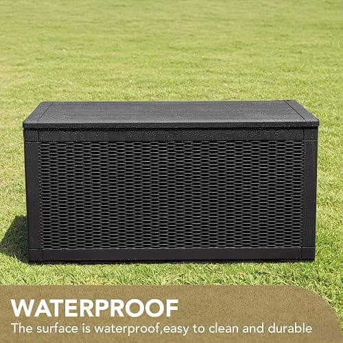 Devoko 100 Gallon Waterproof Large Resin Deck Box Indoor Outdoor Lockable Storage Container for Patio Furniture Cushions Garden Tools (100 Gallon, Black) thumbnail 5