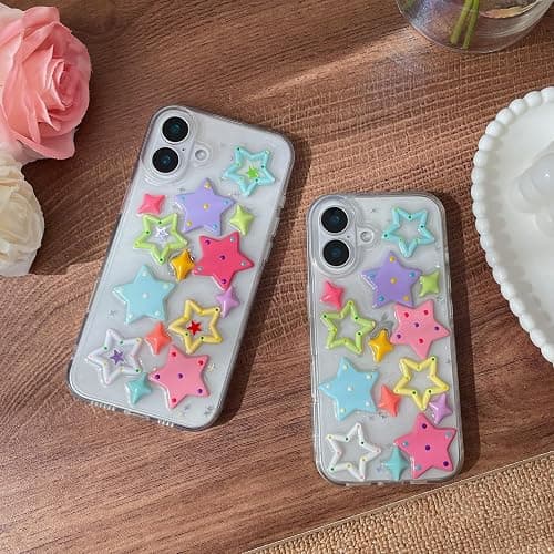 Emylisa Designed for iPhone Case, Cartoon 3D Colorful Stars Clear Soft Phone Case (Clear,for iPhone 16 Plus) thumbnail 6