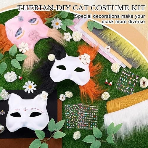 Seenelling 31 Pcs DIY Therian Mask Kit Blank Cat Mask Material Kit Accessories Set for Therian Gear Stuff thumbnail 3