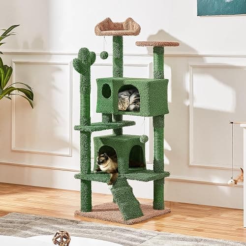 Yaheetech Albero Tiragraffi per Gatti a Forma di Cactus Condominio Palla Gioco in Truciolato e Corda di Sisal 48,5 cm × 48,5 cm × 138 cm thumbnail 2