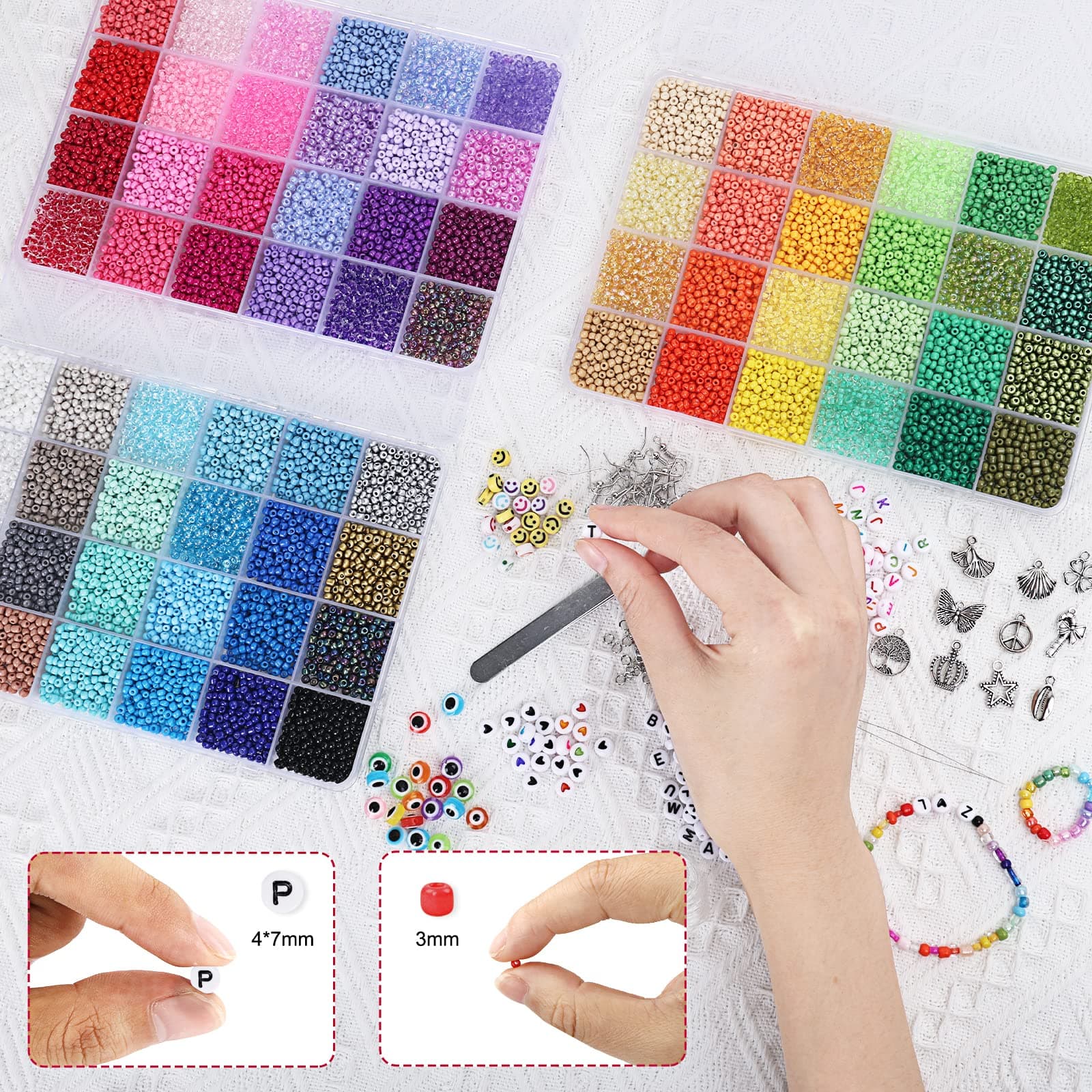 QUEFE 14400pcs 72 Colors, 3mm Glass Seed Beads for Bracelet Making Kit, Small Beads for Jewelry Making with Letter Beads for Crafts Gifts thumbnail 7