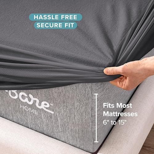 Bare Home Queen Size Mattress Protector - 100% Waterproof & Breathable - Premium Cooling Mattress Cover - Protects Against Spills - Vinyl Free Noiseless - Protect Your Mattress (Queen, Grey) thumbnail 5