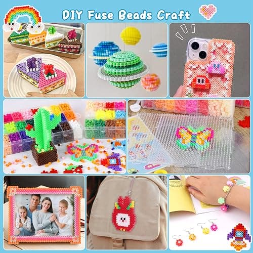 Pllieay 5mm Fuse Bead Kit with Upgraded Iron, 48 Colors Melty Beads for Craft, Iron Beads Set Including 2 Pegboards, Ironing Paper and Chain Accessories for Arts Crafts Easter Christmas Birthday thumbnail 6
