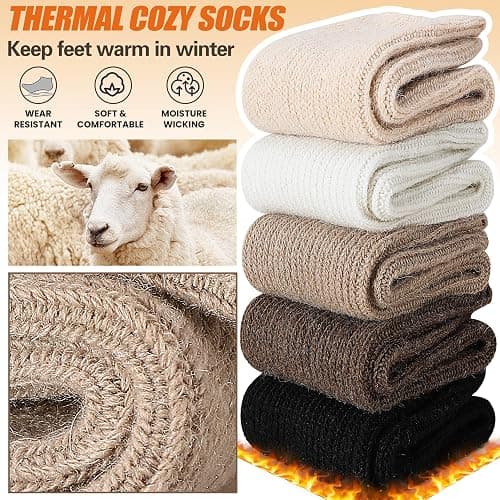 Women Merino Wool Slouch Boot Socks Warm Winter Thermal Slouchy Scrunch Cozy Knit Comfy Work Socks for 5 Pairs thumbnail 4