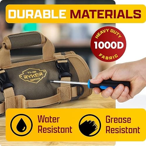 The Ryker Roll Up Tool Bag Organizer Gifts for Dad. Heavy Duty Motorcycle Tool Roll Bag Organizer. Portable Rollup Toolbag w/Detachable Pouches - Tools Bags Mens gifts for him - Mechanic & Electrician thumbnail 5
