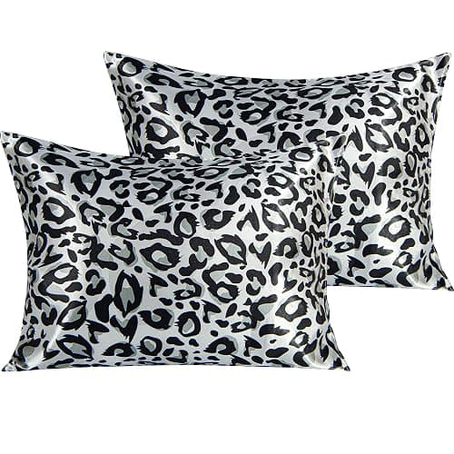 NTBAY 2 Pack Satin Standard Pillowcases for Hair and Skin, Luxurious and Silky Leopard Printed Pillow Cases with Envelope Closure, 20x26 Inches, Black and White - Image 1