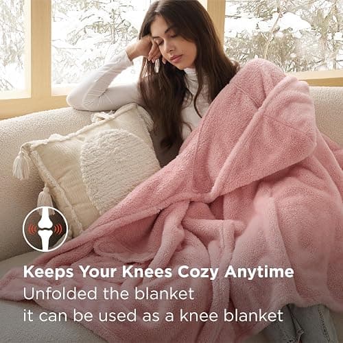 Bedsure Blanket Poncho for Women, Hooded Wearable Fleece Blanket for Adult, Winter Poncho Shawl Wrap Cape as Gifts for Mom thumbnail 4