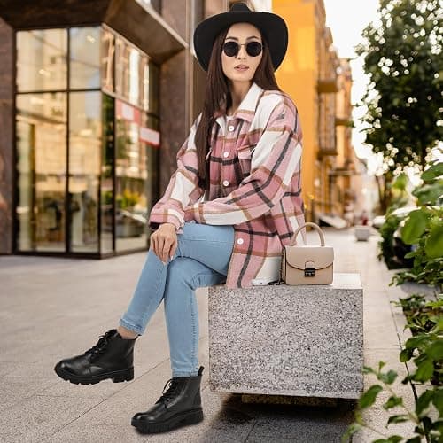 NY Threads Women's Flannel Shirt Plaid Shacket Fall Outfit Relaxed Fit Button Down Long Sleeve Top Casual Jacket for Women thumbnail 6