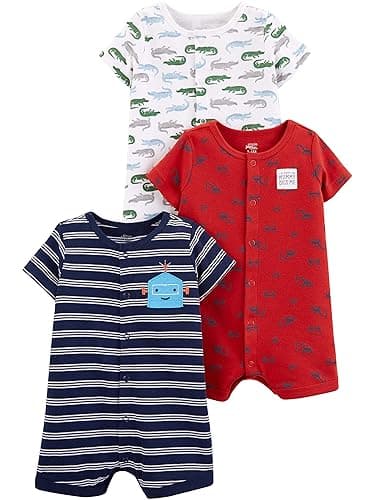 Simple Joys by Carter's Baby 3-Pack Snap-up Rompers - Navy Stripe/Red Construction/White Alligator - Newborn