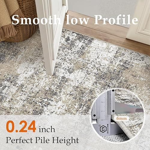 PureCozy 8x10 Abstract Area Rug Brown Washable Modern Neutral Living Room Carpet Non Slip Ultra Soft Low Pile Contemporary Bedroom Large Rug Indoor Office Dining Room Under Table Playroom thumbnail 5