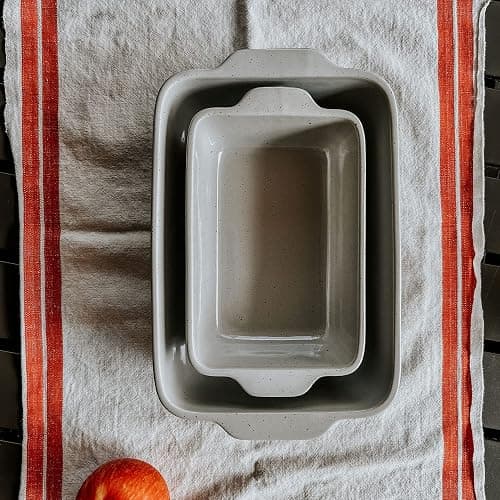 Mora Ceramic Set of 2 Baking Dishes For Casserole, Banana Bread, Brownies, Broiling, Roasting, and Baking. 7x11 in and Loaf Pans - Porcelain Serving Bakeware from Oven to Table. Freezer Safe - Grey thumbnail 6