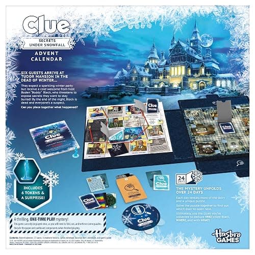 Clue Advent Calendar: Secrets Under Snowfall | 24 Days | Family Mystery Games | with 6 Winter-Themed Tokens and Surprise | Ages 10+ | 1+ Players thumbnail 3