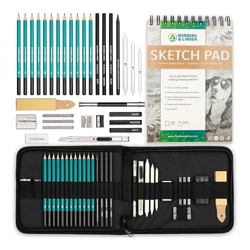 Norberg & Linden XL Drawing Set - Sketching, Graphite and Charcoal Pencils. Includes 100 Page Drawing Pad, Kneaded Eraser, Blending Stump. Art Kit and Supplies for Kids, Teens and Adults - Image 1