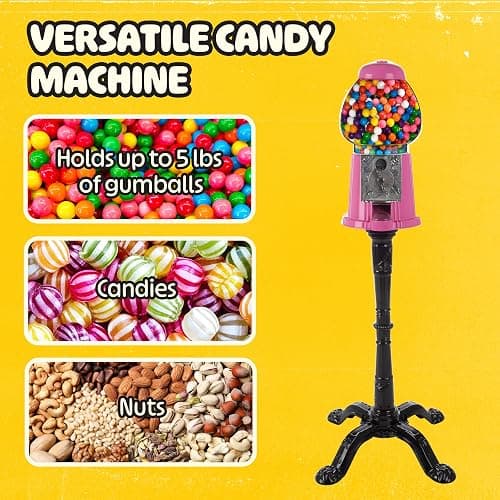 15” Gumball Machine with Stand and Coin Bank - Bubble Gum Machine Candy Dispenser with Glass Globe and Metal Base - Vintage Style Gum Ball Vending Dispenser by Great Northern Popcorn (Pink) thumbnail 2