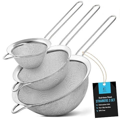 ELEEN Premium Stainless Steel Fine Mesh Strainers for Kitchen 3-Piece Set with Non-Slip Handle, Small, Medium & Large Sieves, Colanders and Sifter for Sifting, Straining, Pastas Tea, Rice Vegetables - Image 1