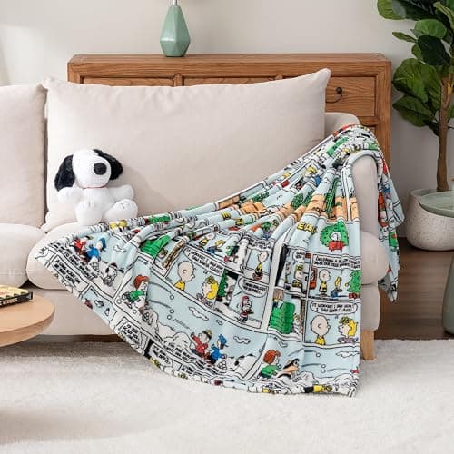 Berkshire Blanket Peanuts® VelvetLoft® Cute Character Snoopy Plush Oversized Kids Throw Blanket, Peanuts Christmas Comic Strip Colorized White (50in x 60in) thumbnail 7