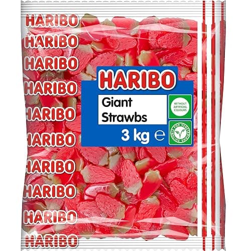 HARIBO Giant Strawbs 3kg bulk bag vegetarian sweets, (Pack of 1) - Image 1