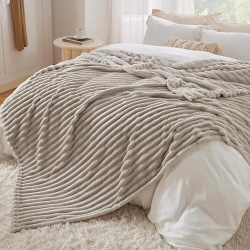 Bedsure Bedroom Decor Linen Blanket Queen Size Bedding Gifts for Women Men, Soft Fluffy Fleece Cozy Fuzzy Plush Warm Queen Blanket for Bed, Spring Decor Beige Gifts for Her Him, 90x90 thumbnail 7