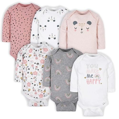 Gerber Baby Girls' 6-Pack Long-Sleeve Onesies Bodysuits - Bear Pink - 3-6 Months - Image 1