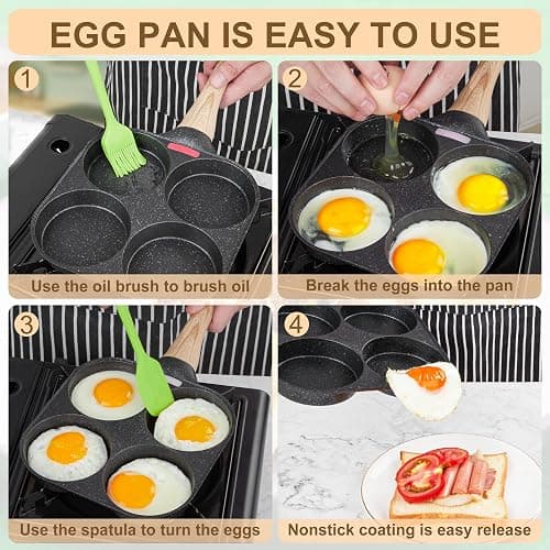 MyLifeUNIT Egg Frying Pan, 4-Cup Egg Pan Nonstick, Fried Egg Pan Skillet for Breakfast, Pancake, Hamburger, Sandwiches, Suitable for Gas Stove & Induction Cookware thumbnail 7